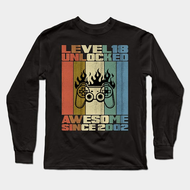 Level 18 Unlocked Birthday 18 Years Old Awesome Since 2002 Long Sleeve T-Shirt by 5StarDesigns